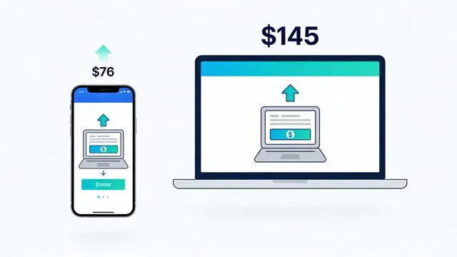 Side-by-side smartphone and desktop showing donation behavior difference